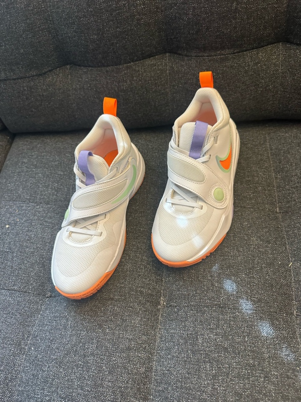 Nike Kids Sneakers in Cream with Orange, Purple & Lime Accents